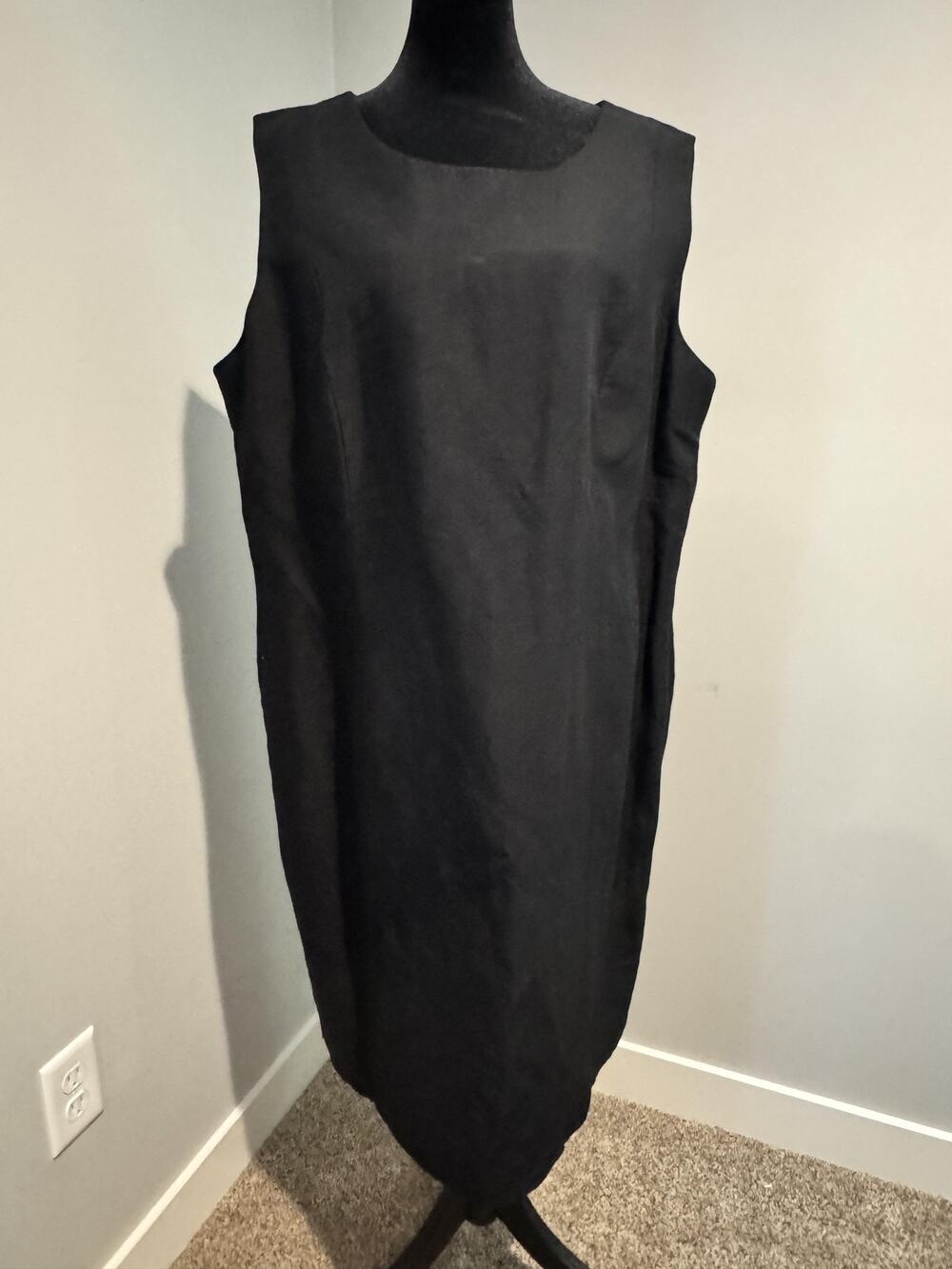 Laura Scott Dress Plus 20W Black Linen Blend Sleeveless Shift Knee Length Office